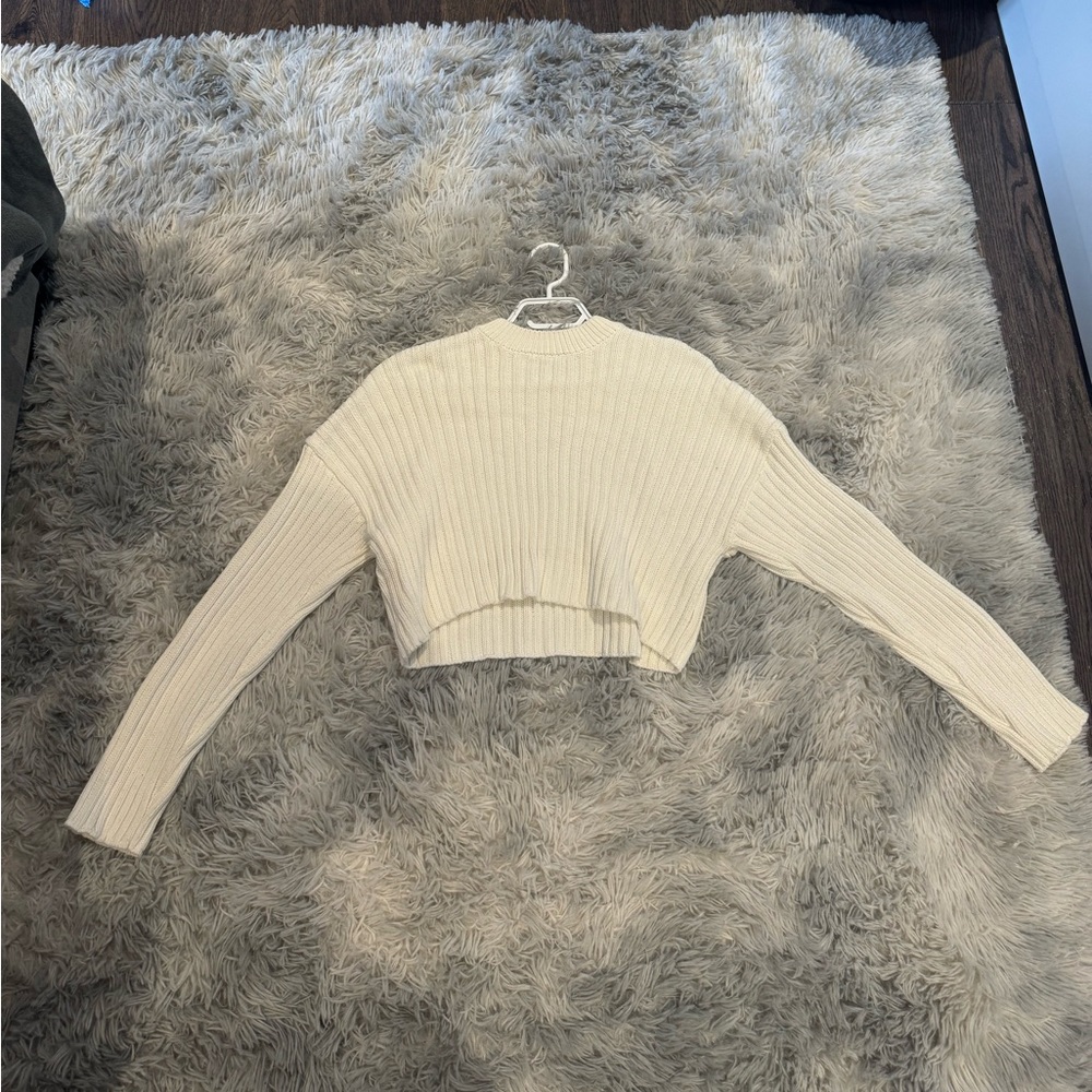 Zara White Crop Knit Sweater